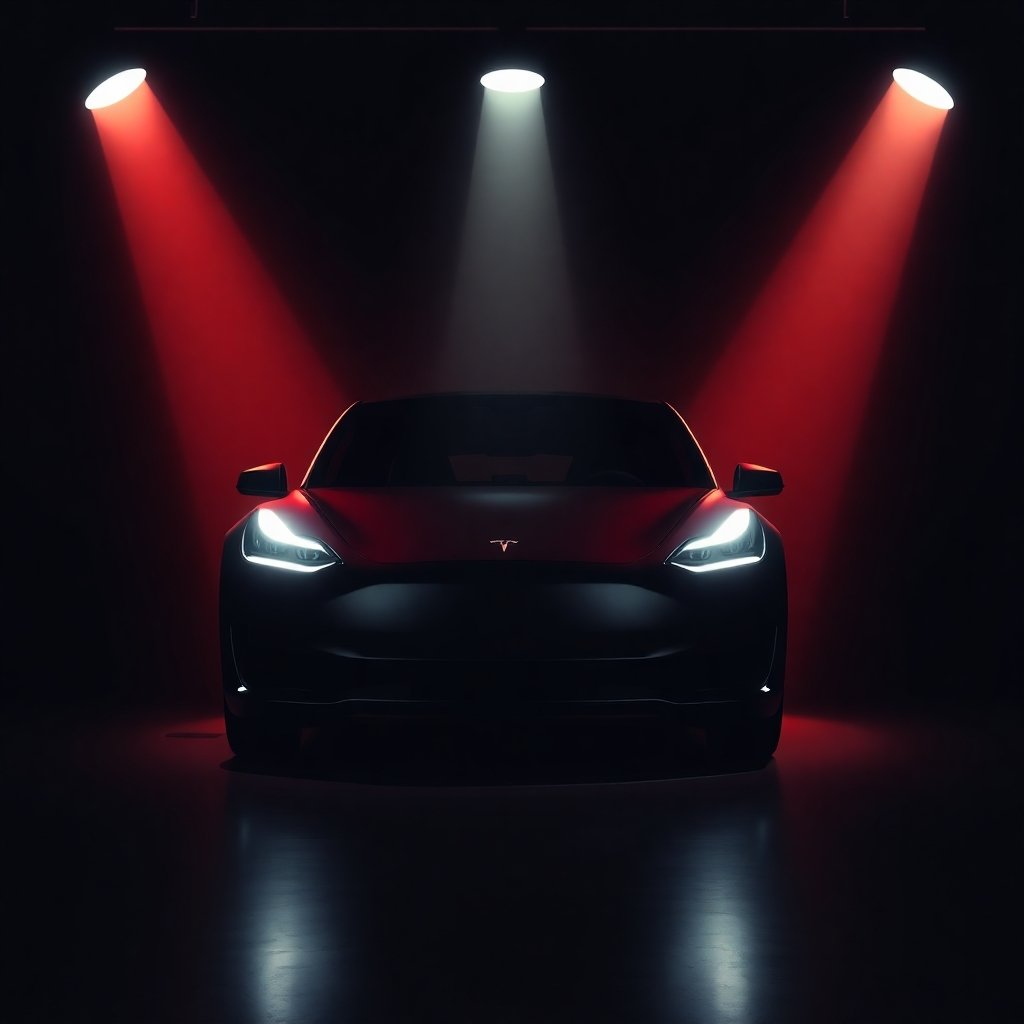 Intense dramatic lighting in a modern flat design depicting Options Action Why Traders Are Betting Big on Tesla, using simple two-dimensional shapes and high contrast to create tension